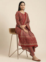 DIVA Maroon Floral Block Print Cotton Salwar Suit | Ethnic Indian Kurta Set for Women