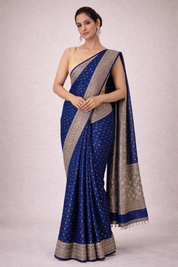 Royal Blue & Antique Gold Designer Silk Saree