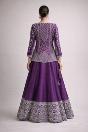 Royal Purple Hand-Embroidered Raw Silk Lehenga Set with Couture Jacket & Dupatta