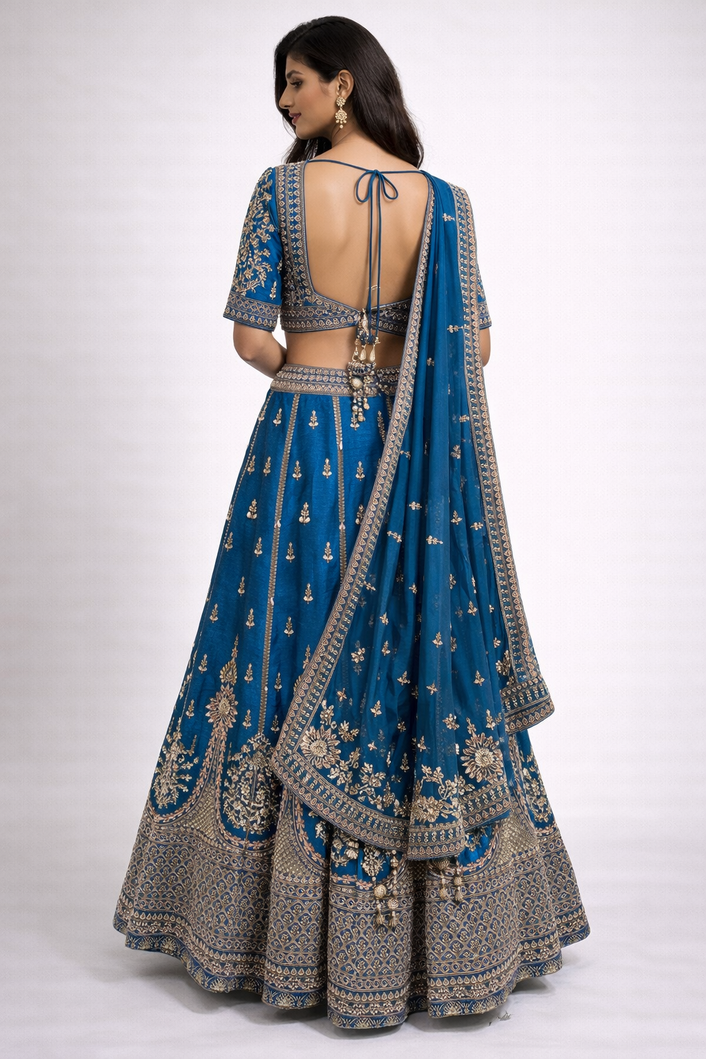 Royal Teal Blue Raw Silk Bridal Lehenga Choli with Heavy Zari & Stone Embroidery