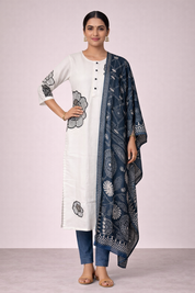 DIVA Women’s White Cotton Salwar Suit Set with Navy Printed Dupatta | Elegant Ethnic Wear