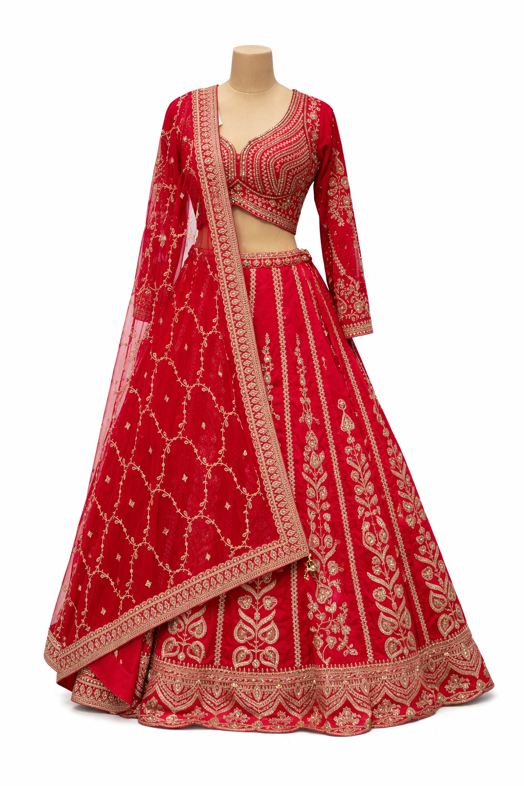 DIVA Deep Red Embroidered Bridal Lehenga Set