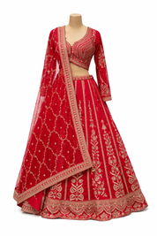 DIVA Deep Red Embroidered Bridal Lehenga Set