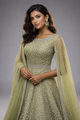 Green Net Gown with Dupatta | DIVA