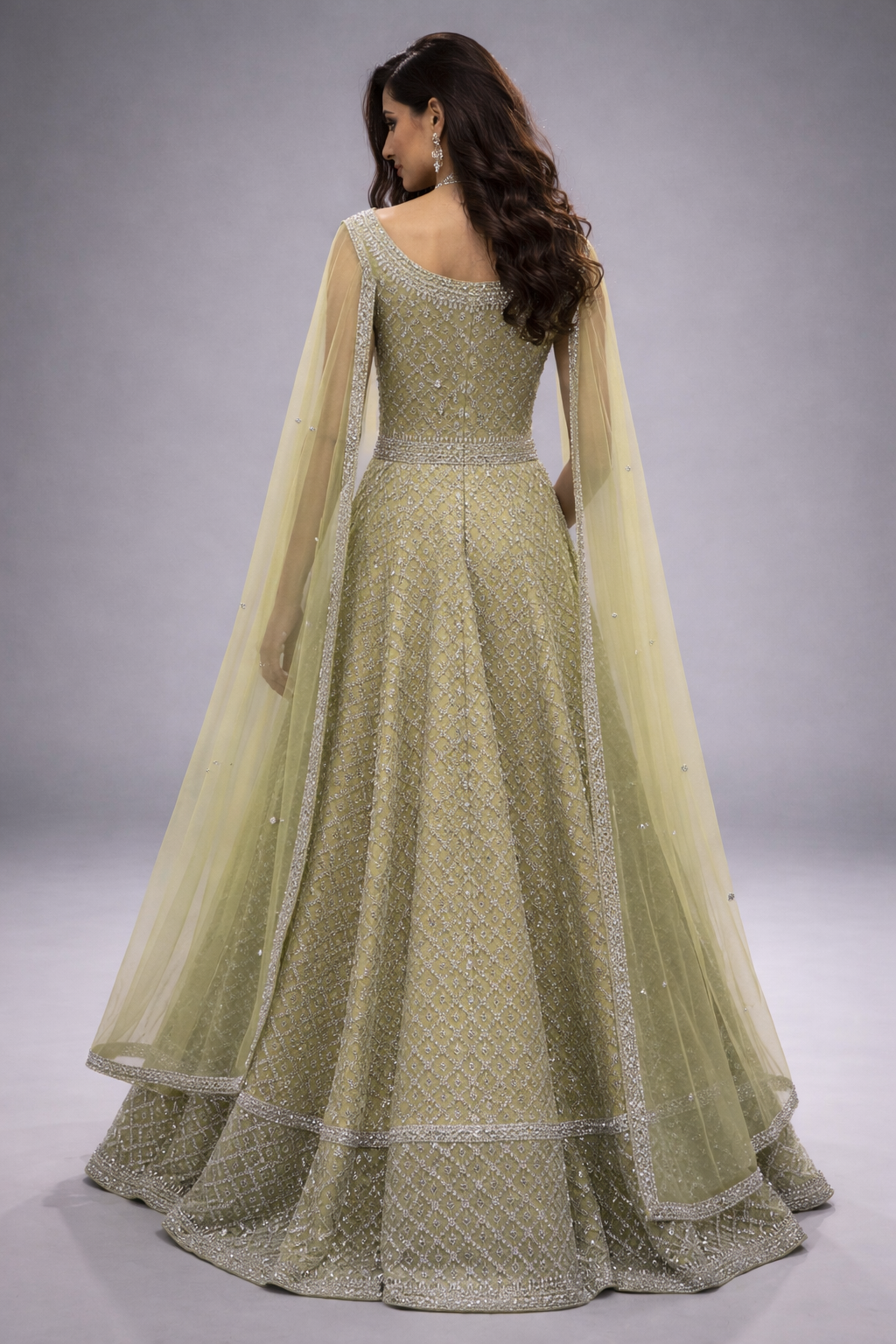 Green Net Gown with Dupatta | DIVA