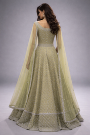 Green Net Gown with Dupatta | DIVA