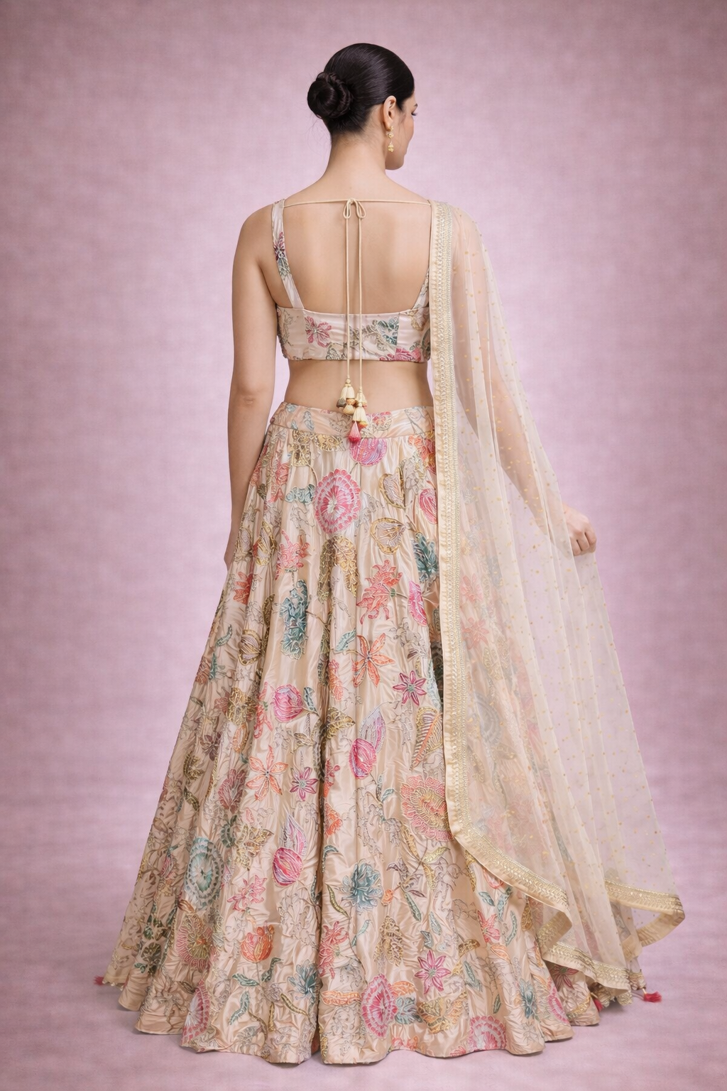 Cream Rawsilk Hand-Embellished Designer Lehenga | DIVA