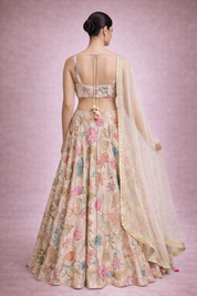 Cream Rawsilk Hand-Embellished Designer Lehenga | DIVA