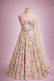 Cream Rawsilk Hand-Embellished Designer Lehenga | DIVA