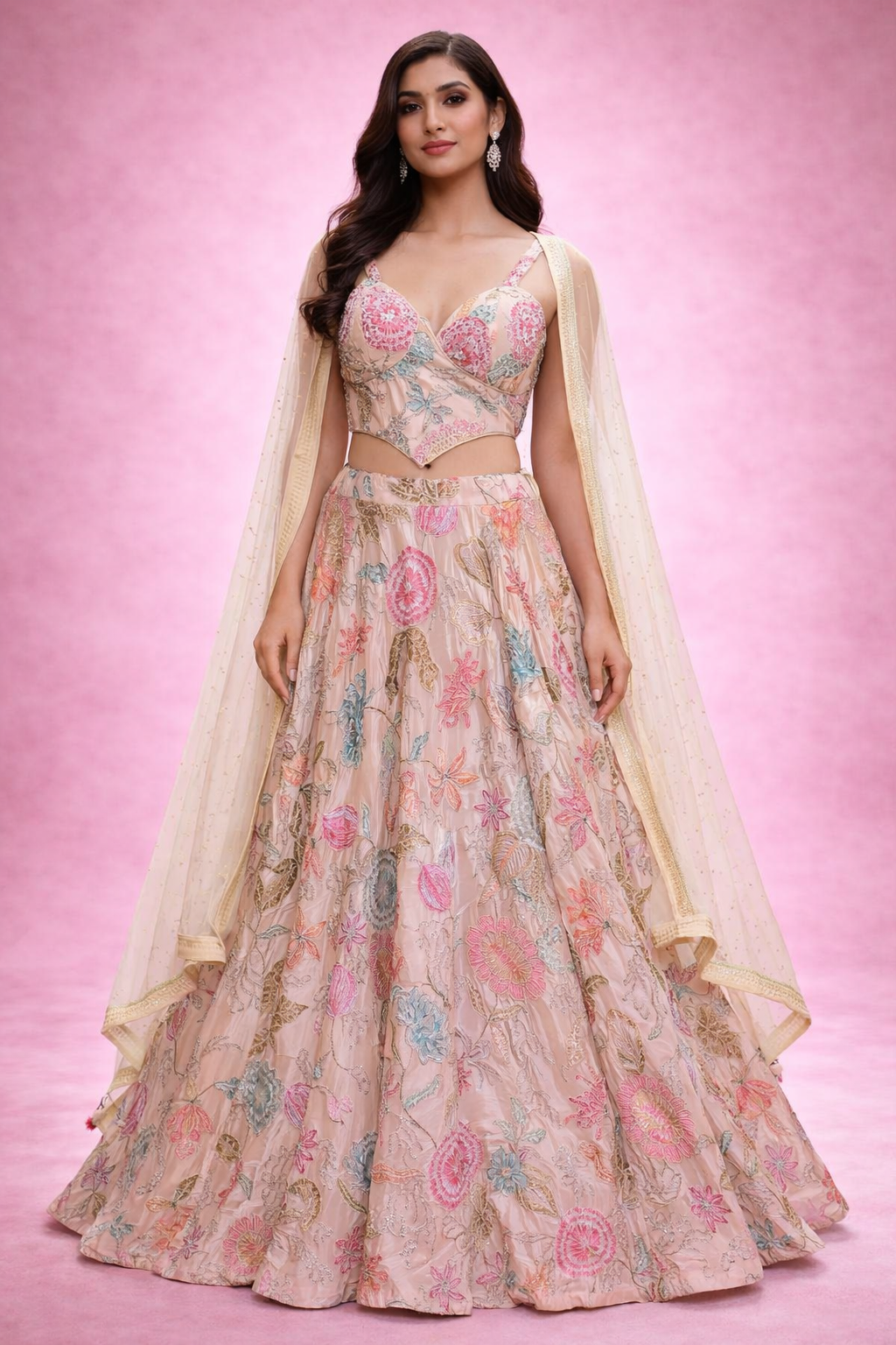 Cream Rawsilk Hand-Embellished Designer Lehenga | DIVA