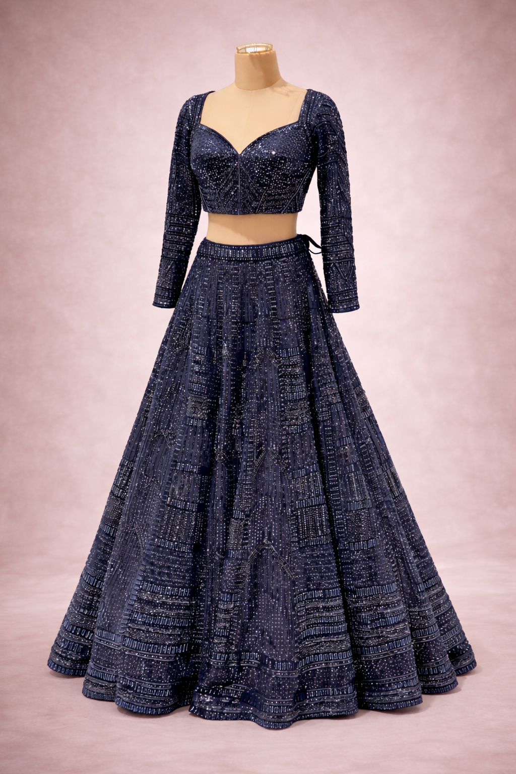 Navy Blue Hand-Woven Luxury Silk Lehenga | DIVA