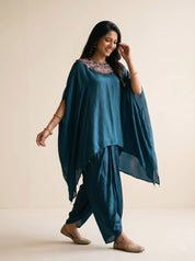 Cotton Salwar Kaftan Suit in Teal Blue for Cocktail Parties