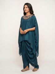 Cotton Salwar Kaftan Suit in Teal Blue for Cocktail Parties