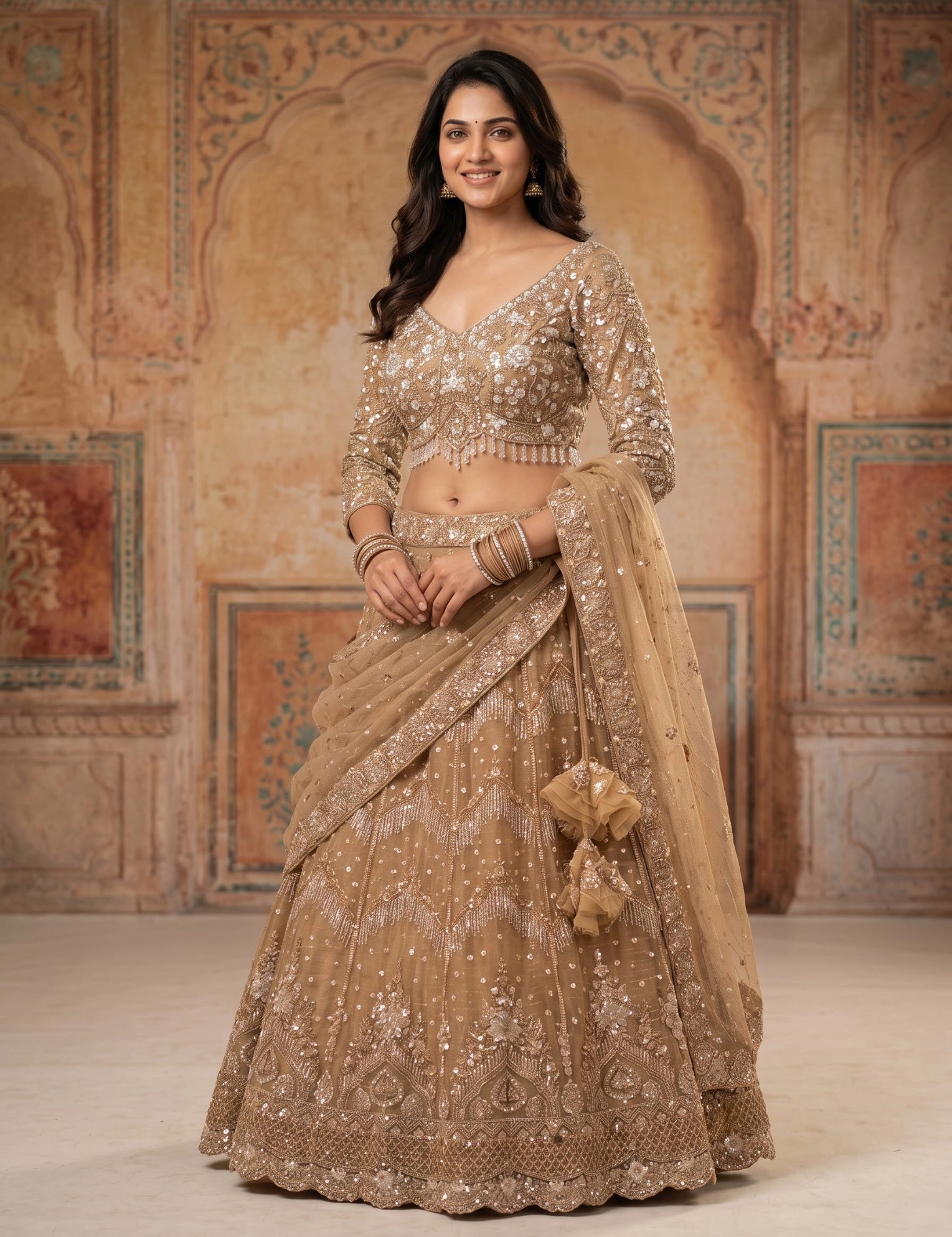 Net Lehenga Set in Yellow with Dupatta and Stitched Blouse