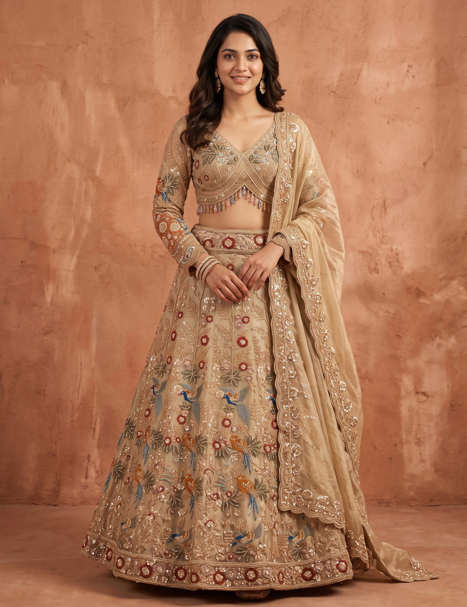 Organza Lehenga Set in Pista with Dupatta and Stitched Blouse