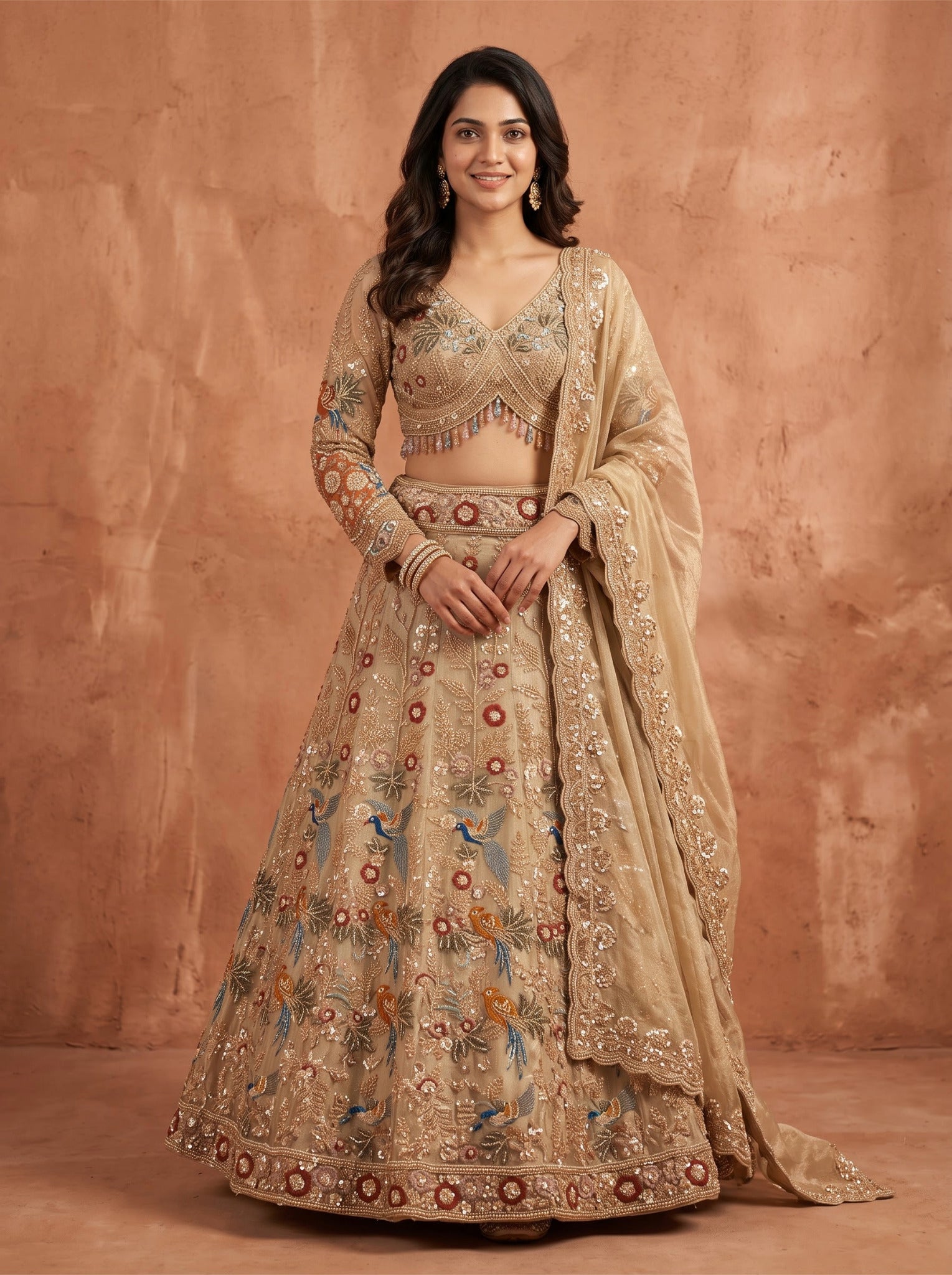 Organza Lehenga Set in Pista with Dupatta and Stitched Blouse