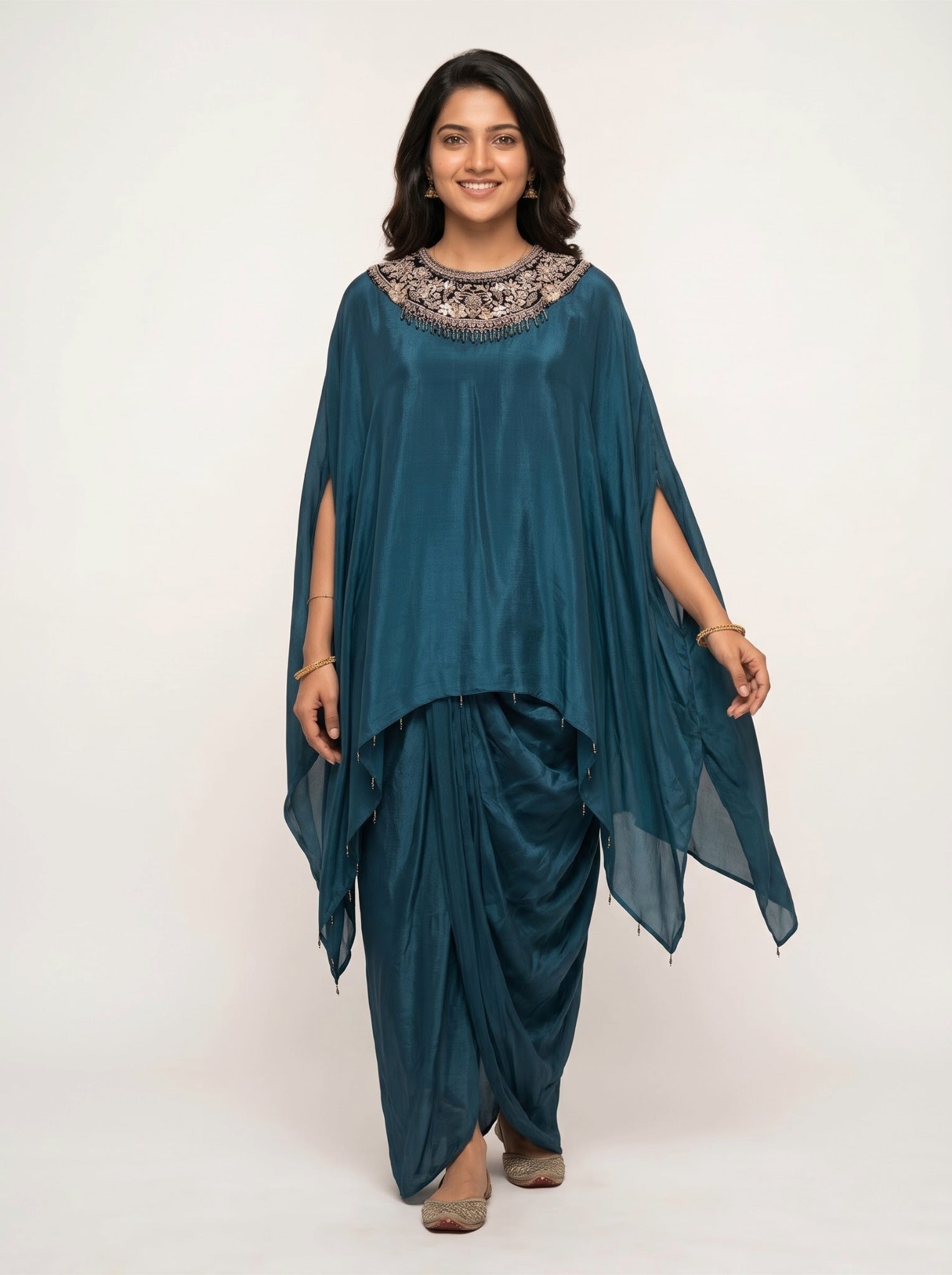 Cotton Salwar Kaftan Suit in Teal Blue for Cocktail Parties