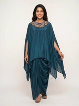 Cotton Salwar Kaftan Suit in Teal Blue for Cocktail Parties