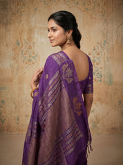Purple Tussar Silk Saree with Tassels – Festive Wedding Wear