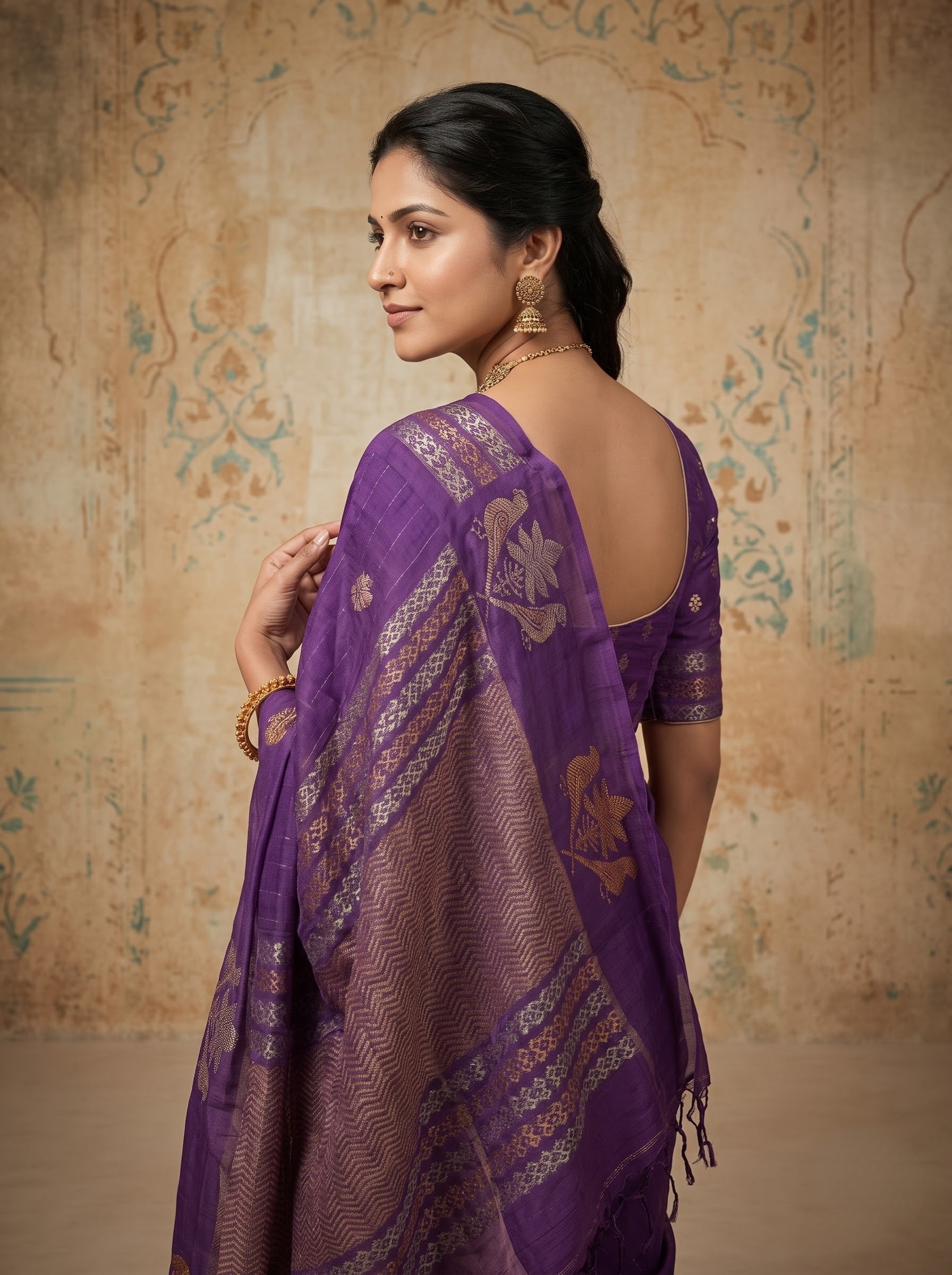 Purple Tussar Silk Saree with Tassels – Festive Wedding Wear