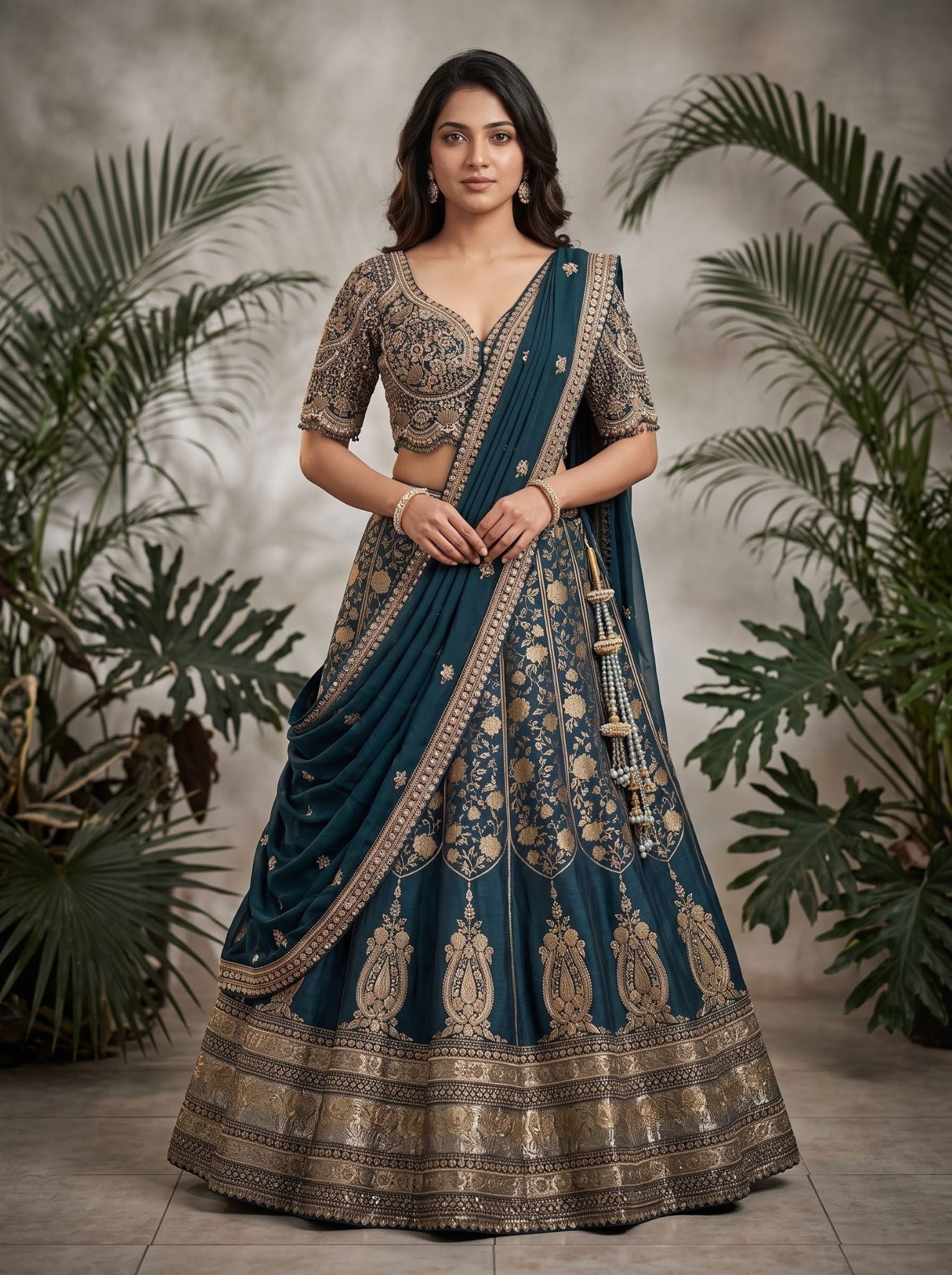 Teal Blue Bridal Net Lehenga