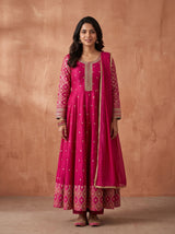 Raw Silk Pink Salwar Suit Set for Mehendi
