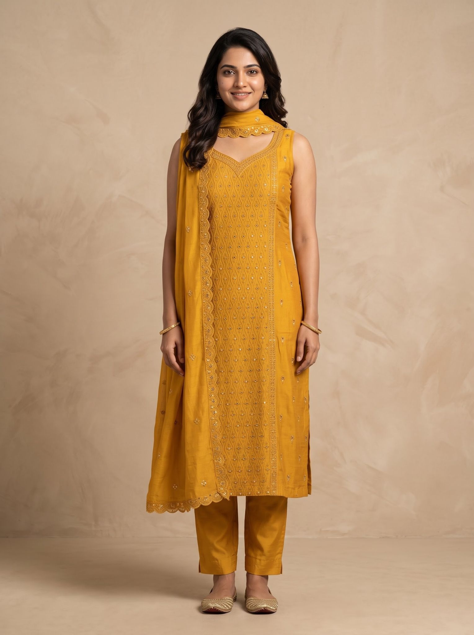 Cotton Salwar Suit Yellow With Dupatta