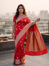 Silk Saree Red With Unstitched Blouse Piece