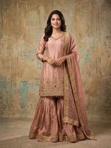 Silk Salwar Suit in Peach with Dupatta for Festive Wear