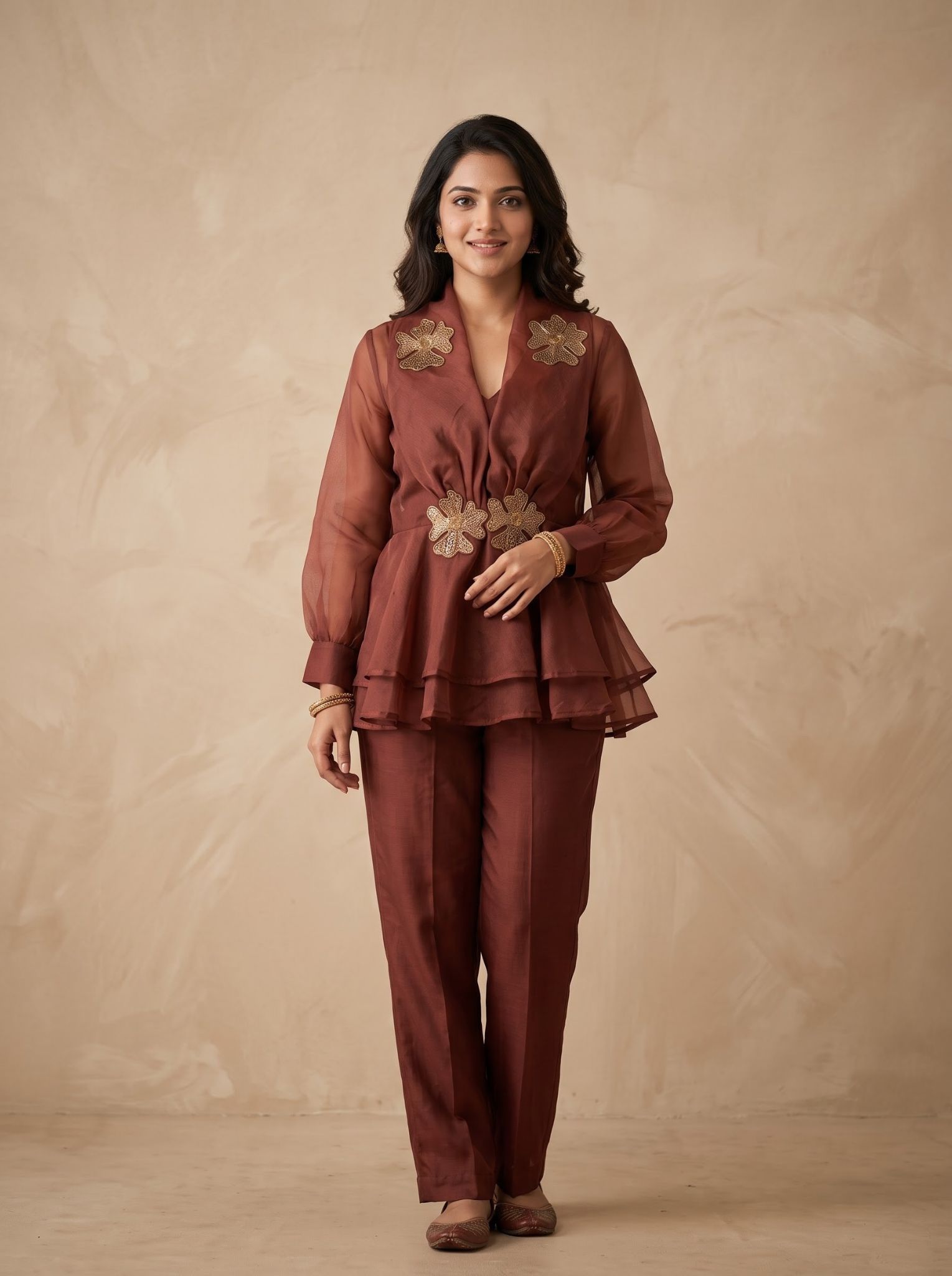 Georgette Festive Gown in Brown for Cocktail Evenings