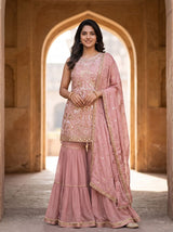 Georgette Sharara Suit Set in Blush Pink for Festive Wear