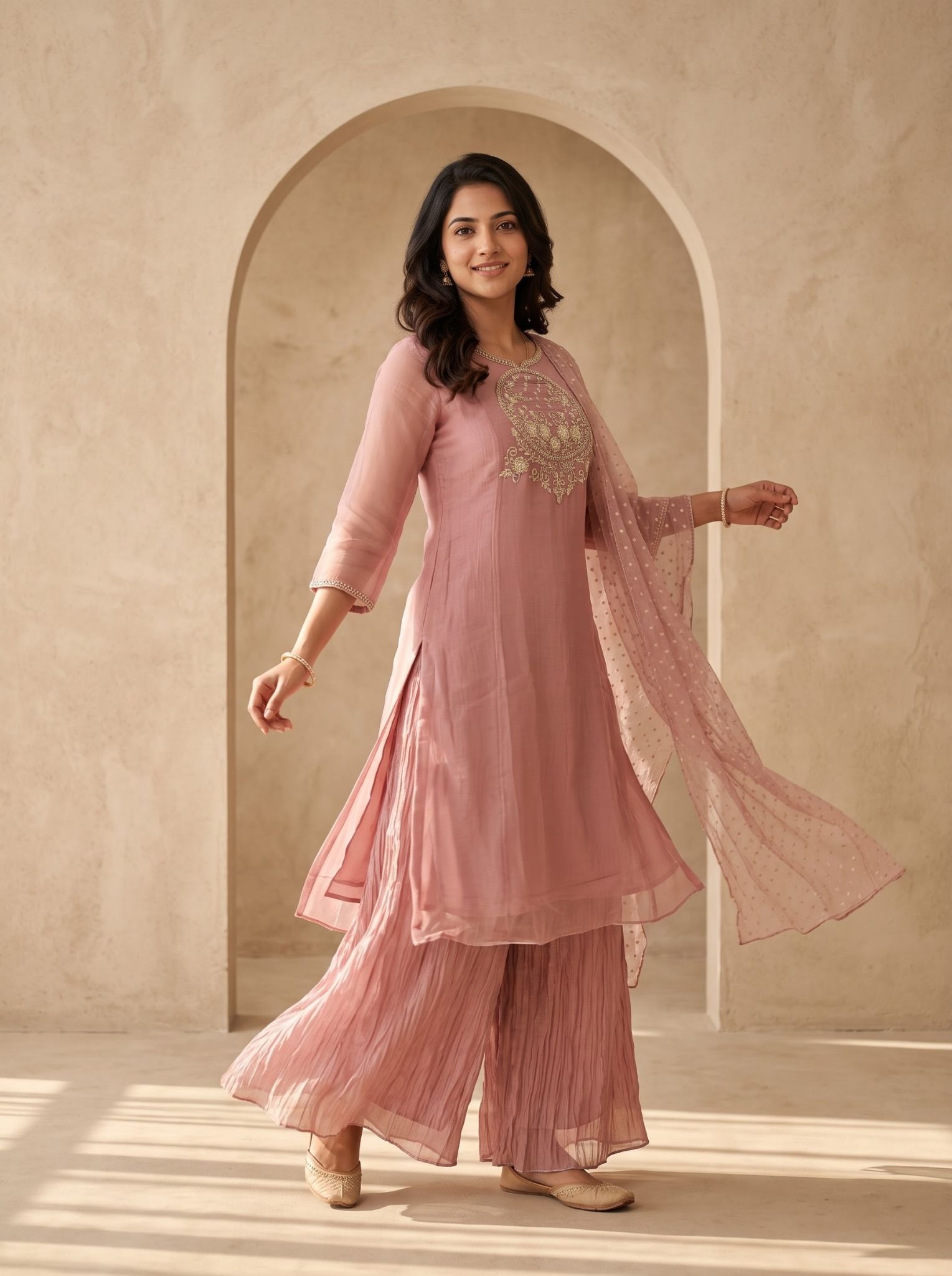 Rose Pink Embroidered Georgette Salwar Set
