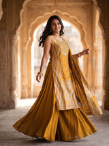 Raw Silk Salwar Suit in Yellow for Festive Occasions