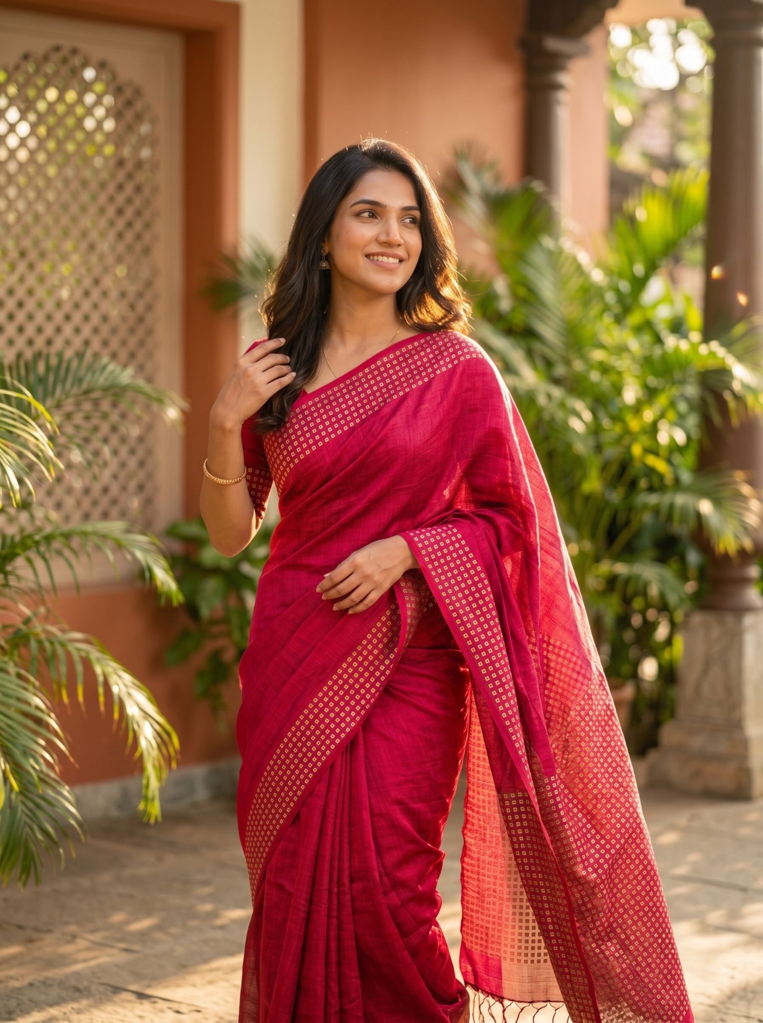 Tussar Silk Saree in Rani Pink for Festive Occasions