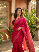 Tussar Silk Saree in Rani Pink for Festive Occasions