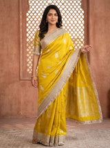 Crepe Designer Saree Mustard With Unstitched Blouse Piece
