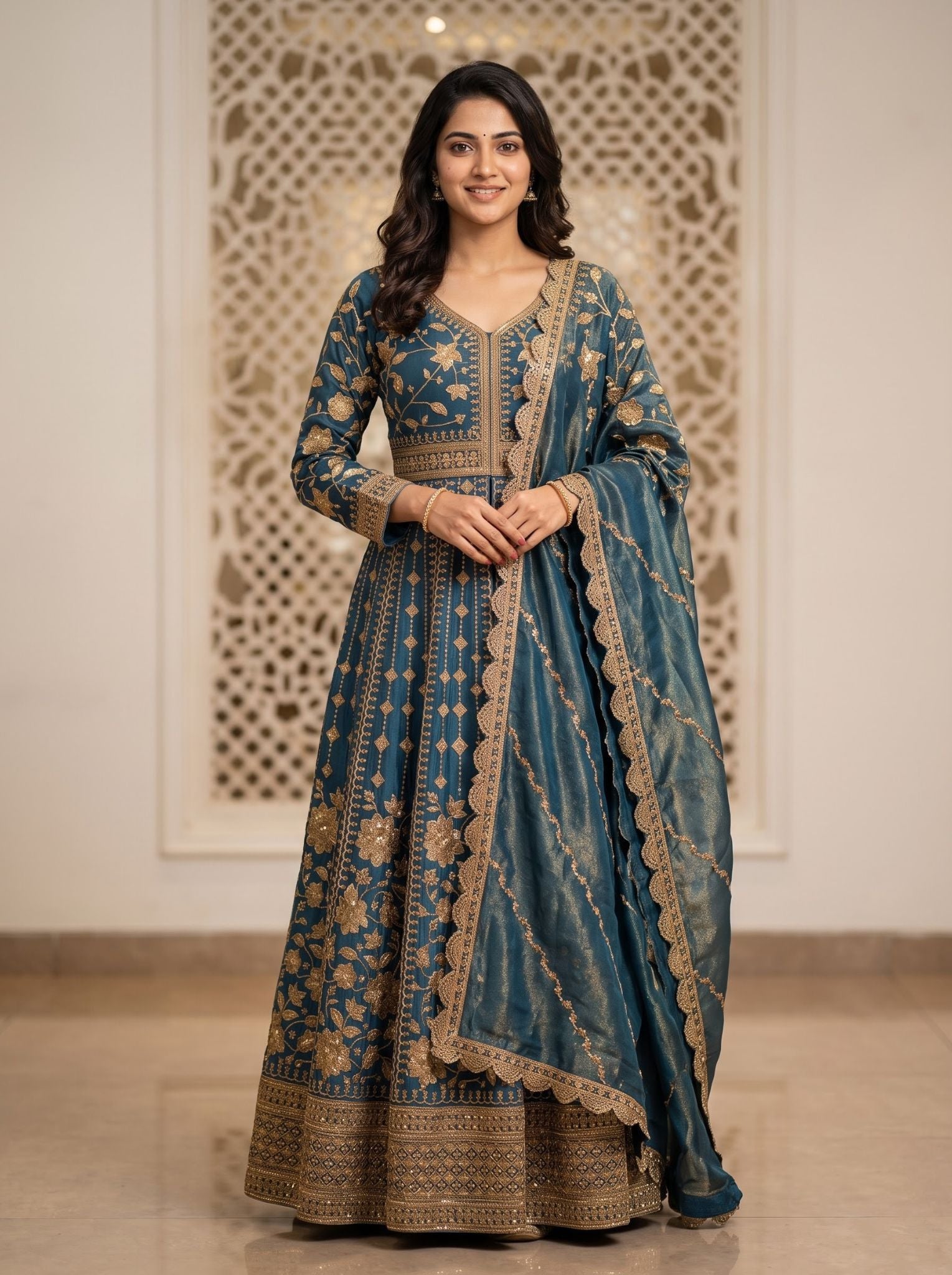 Banarasi Silk Anarkali Salwar Suit in Blue