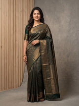 Silk Saree Bottle Green Zari Detailing