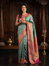 Banarasi Silk Saree in Teal for Festive Occasions