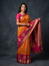 Silk Saree in Orange with Unstitched Blouse Piece for Festive Wear