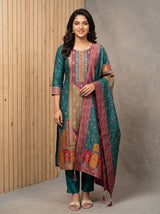 Silk Salwar Suit in Rama Green for Festive Wear