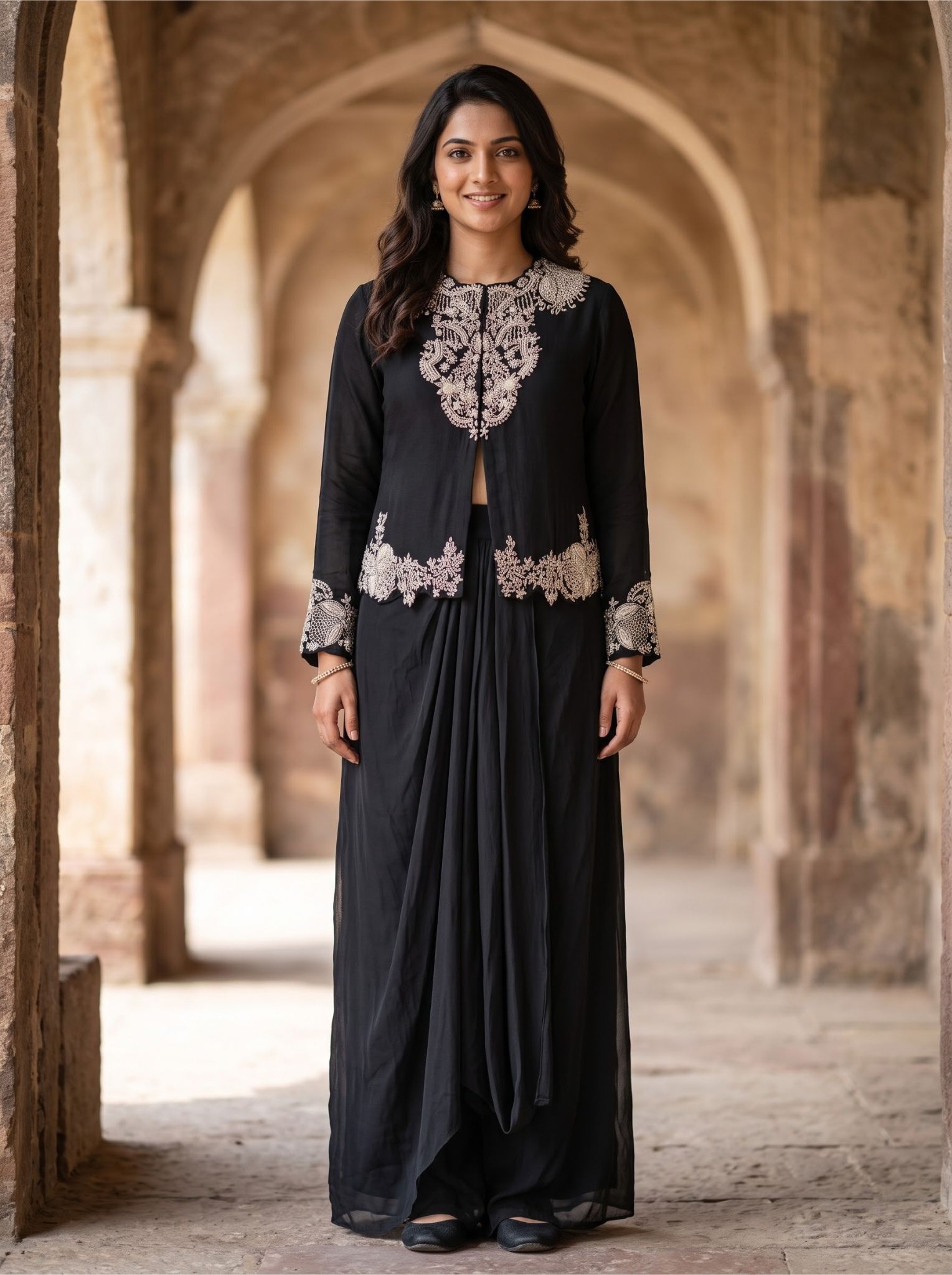 Black Raw Silk Straight Palazzo Set for Festive & Party Wear