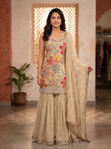 Georgette Salwar Suit in Cream for Cocktail and Festive