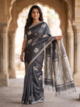 Tussar Silk Saree in Black for Festive Occasions