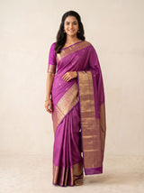 Silk Saree Magenta With Beige Border