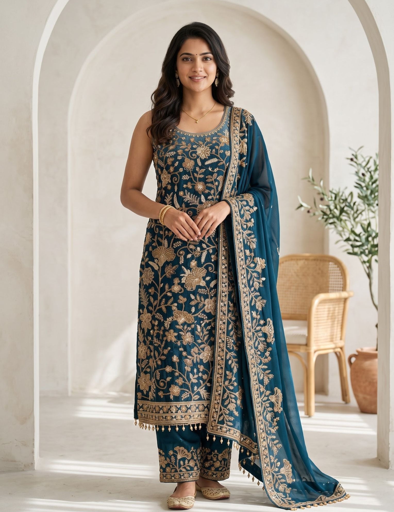 Georgette Sharara Salwar Suit in Teal Blue for Festive Wear