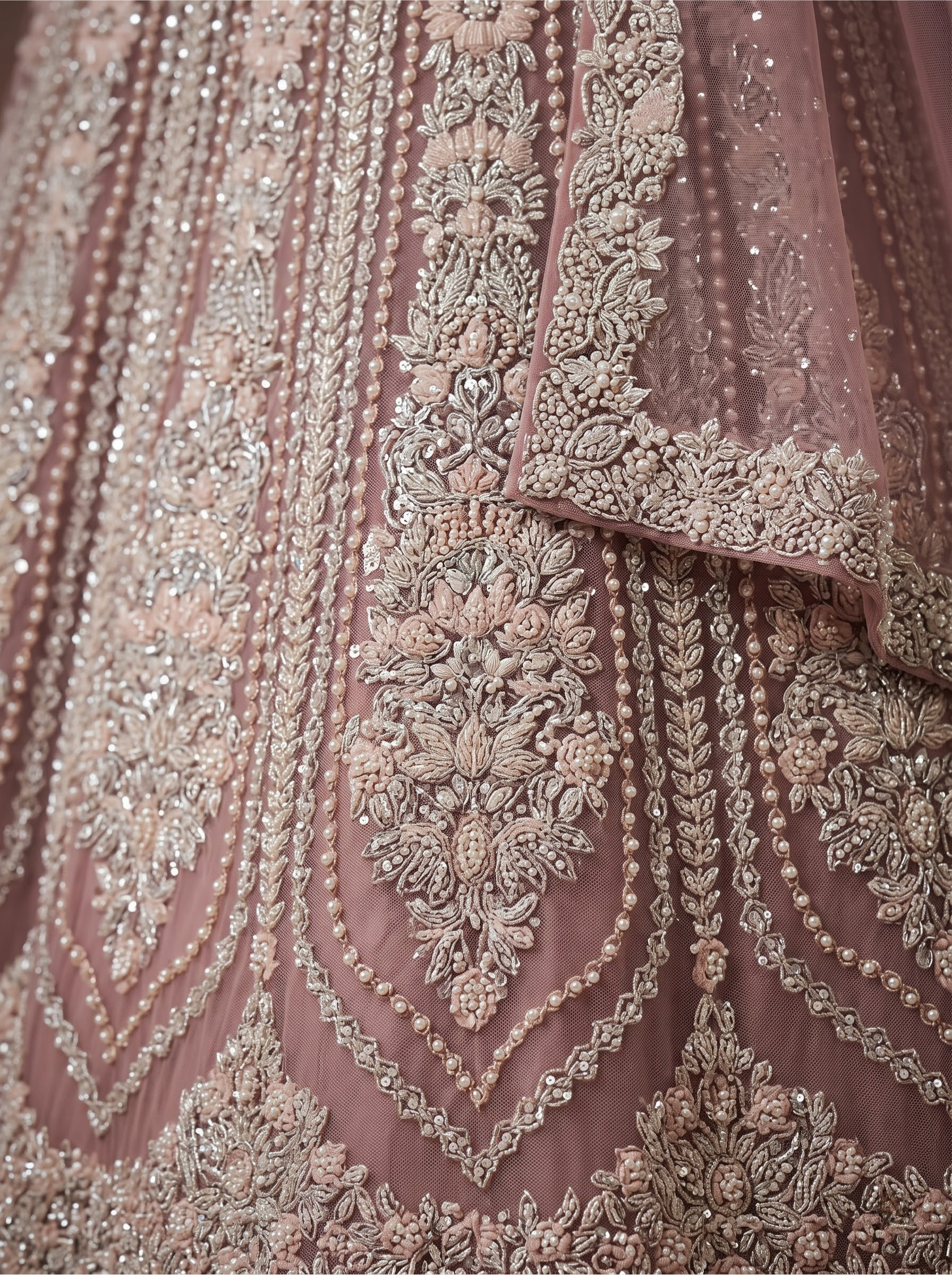 Dusty Pink Net Lehenga Choli with Sequin Floral Embroidery