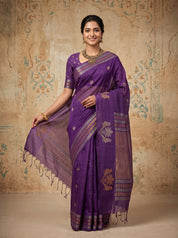 Purple Tussar Silk Saree with Tassels – Festive Wedding Wear