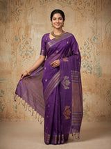 Purple Tussar Silk Saree with Tassels – Festive Wedding Wear