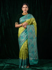 Lime Green Kanchipuram Silk Saree with Sea Green Woven Pallu
